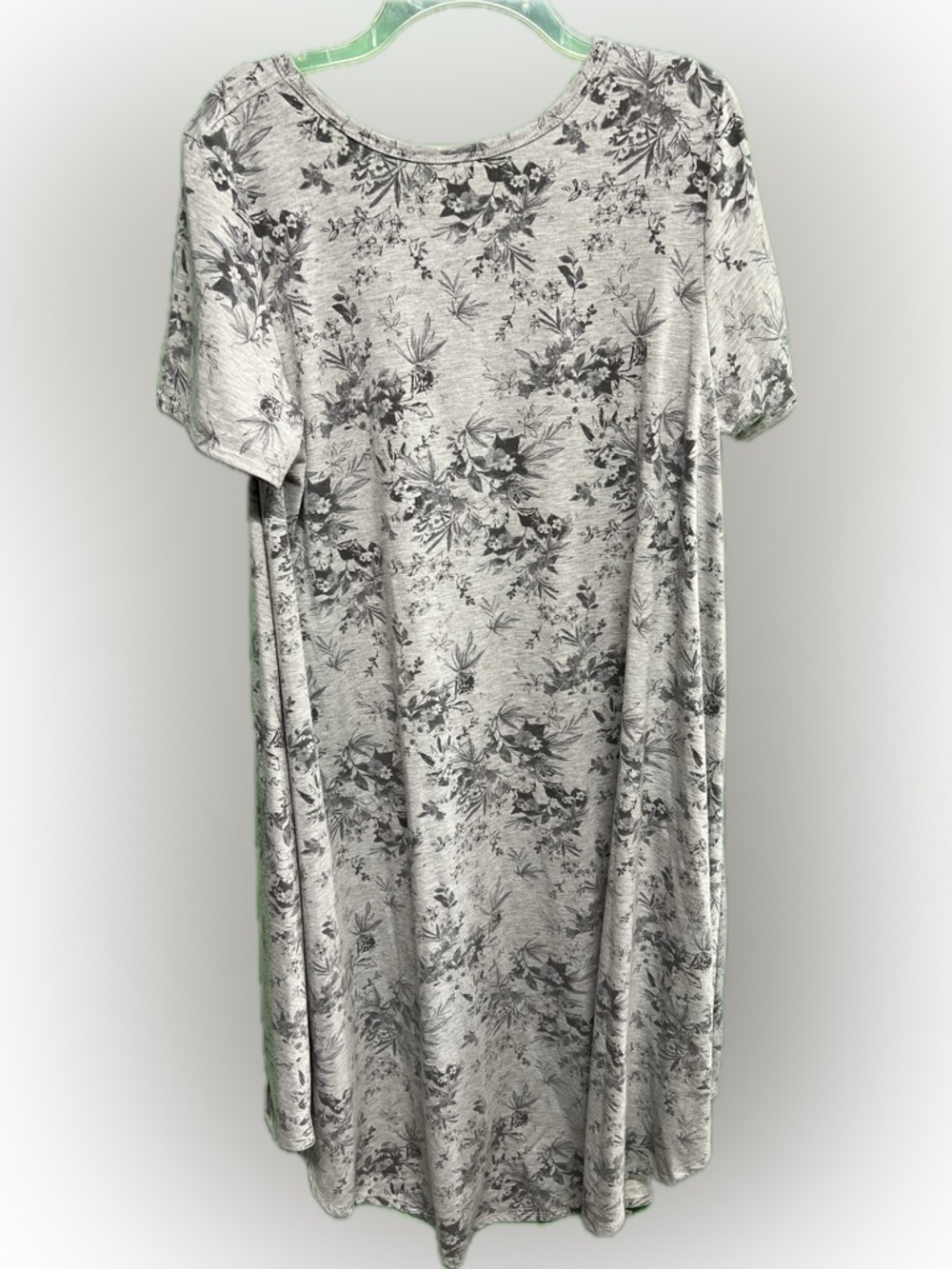 LuLaRoe Short Sleeve Carly Dress with Chest in Light Gray with Dark Floral Print - Picture 2 of 5